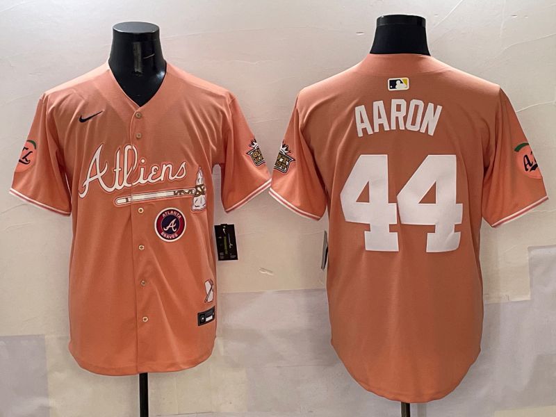 Men Atlanta Braves #44 Aaron Orange Five generations Joint Name 2025 Nike MLB Jersey style 8